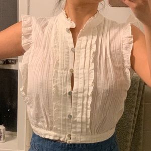 Ruffle Prairie Button Down Cropped Blouse
